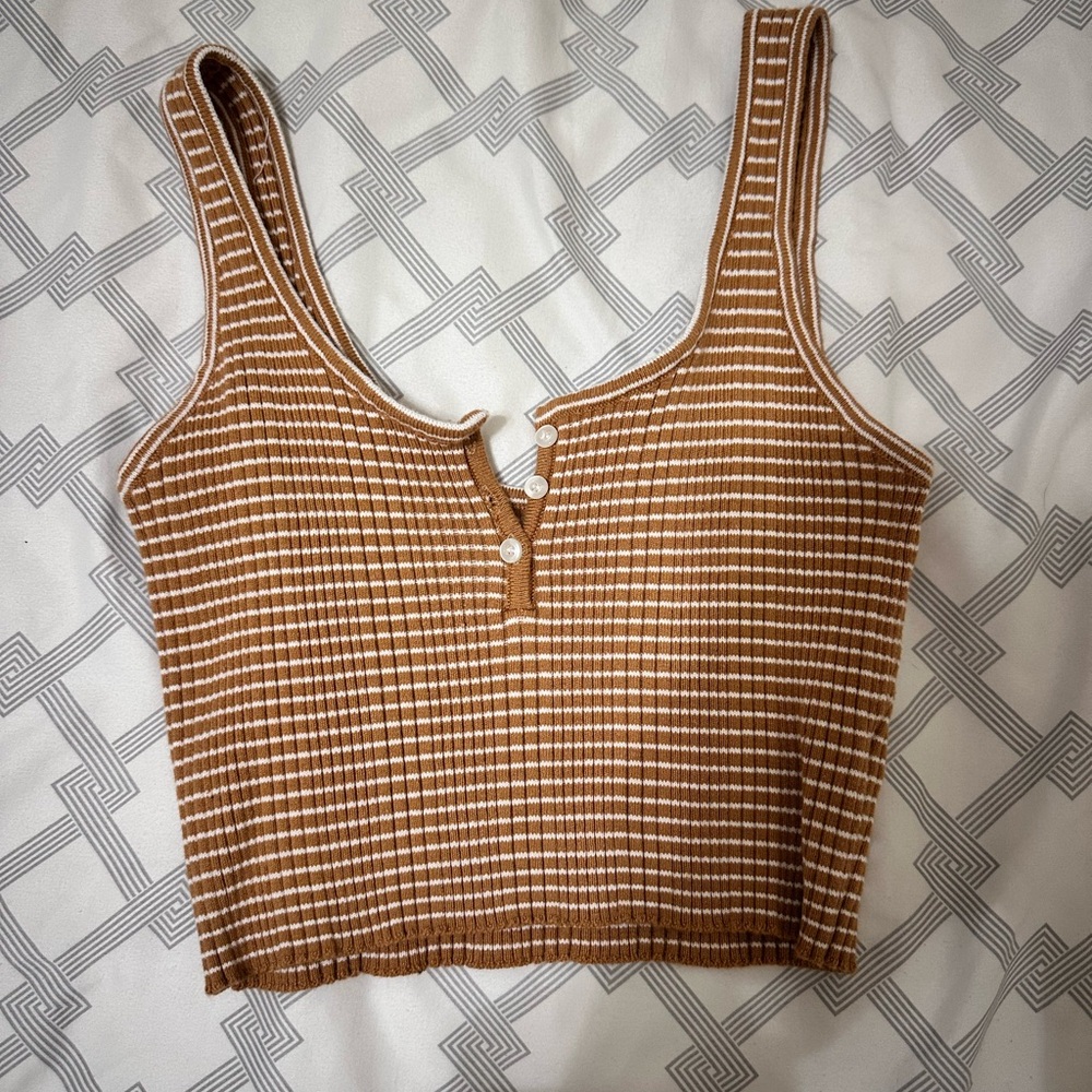brown/tan and white striped tank top 
size xs/s